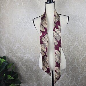 Long Narrow Scarf Purse Twilly Cream Maroon Pattern Angled Ends Neutral Gifts
